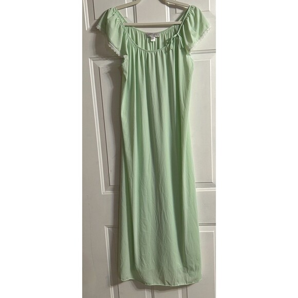 Silk Essence By Miss Elaine Green Maxi Nightgown Bow Grannycore Small - Picture 1 of 9
